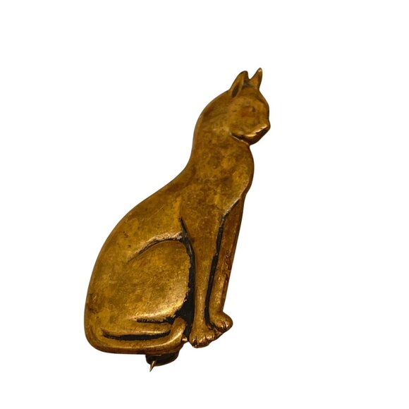 Vintage Brass Cat Brooch Pin - Picture 2 of 7